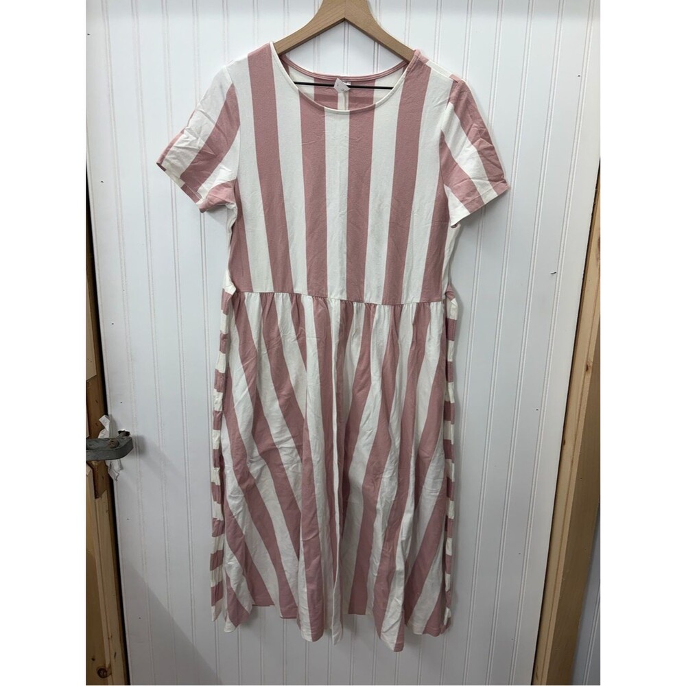 Tickled teal Pink and White Striped Short-Sleeve women’s belted Dress